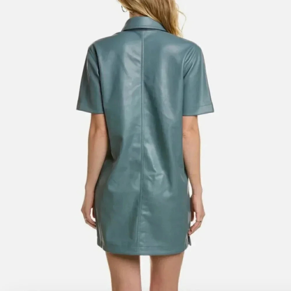 NEW 7 For All Mankind Faux Leather Shirt Dress Button Down Size Small - Picture 2 of 7